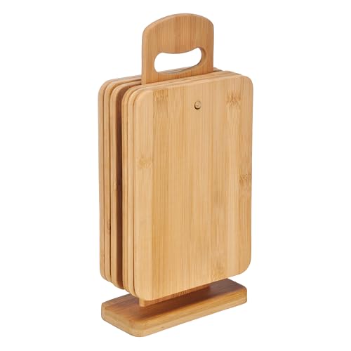 6er-Set Frühstücksbrettchen mit Ständer - Holzbrettchen Set aus Bambus Holz 22x15x0,8cm - Brettchen Frühstücksbrett Holzbrett 6er-Set Frühstücksbrettchen mit Ständer - Holzbrettchen Set aus Bambus Holz 22x15x0,8cm - Brettchen Frühstücksbrett Holzbrett von bonsport