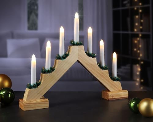 Schwibbogen aus Holz - Lichterbogen für Weihnachten mit 7 warm-weißen LED Kerzen, batteriebetrieben Schwibbogen aus Holz - Lichterbogen für Weihnachten mit 7 warm-weißen LED Kerzen, batteriebetrieben von bonsport