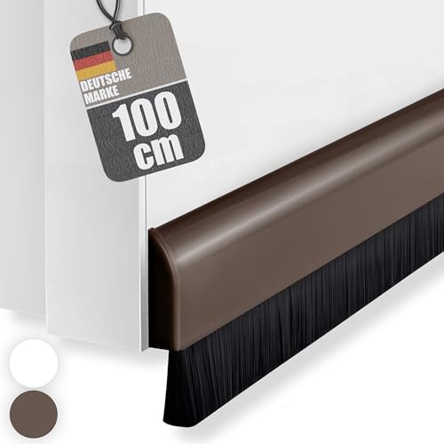 Türleiste mit Bürste selbstklebend 100 cm, braun - Türbodendichtung, Zugluftstopper von bonsport