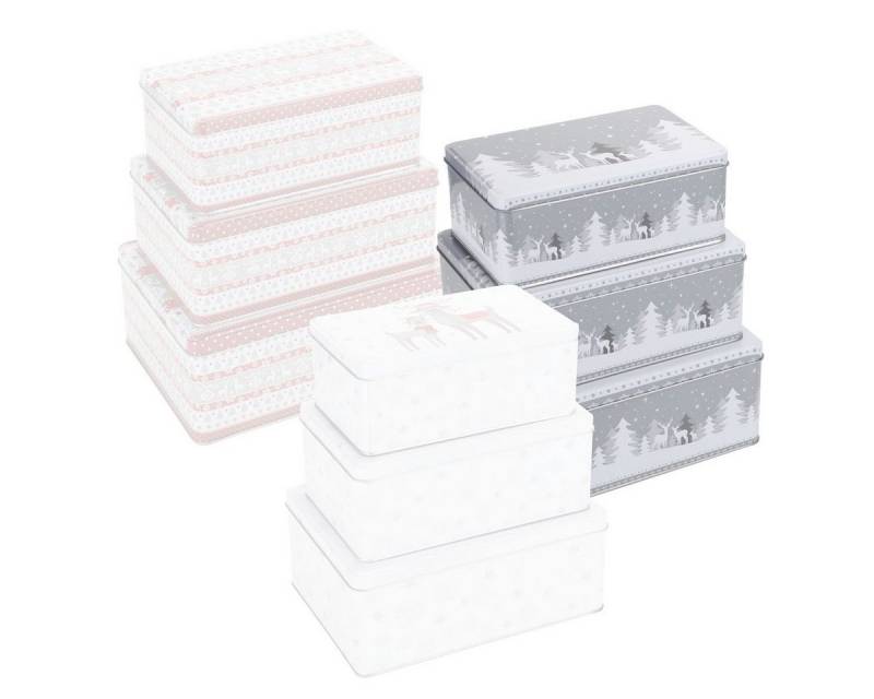 bonsport Keksdose Weihnachts Keksdosen Set, rechteckig 3-tlg., Metall, (3-tlg), Tannenbäume mit Rentieren von bonsport