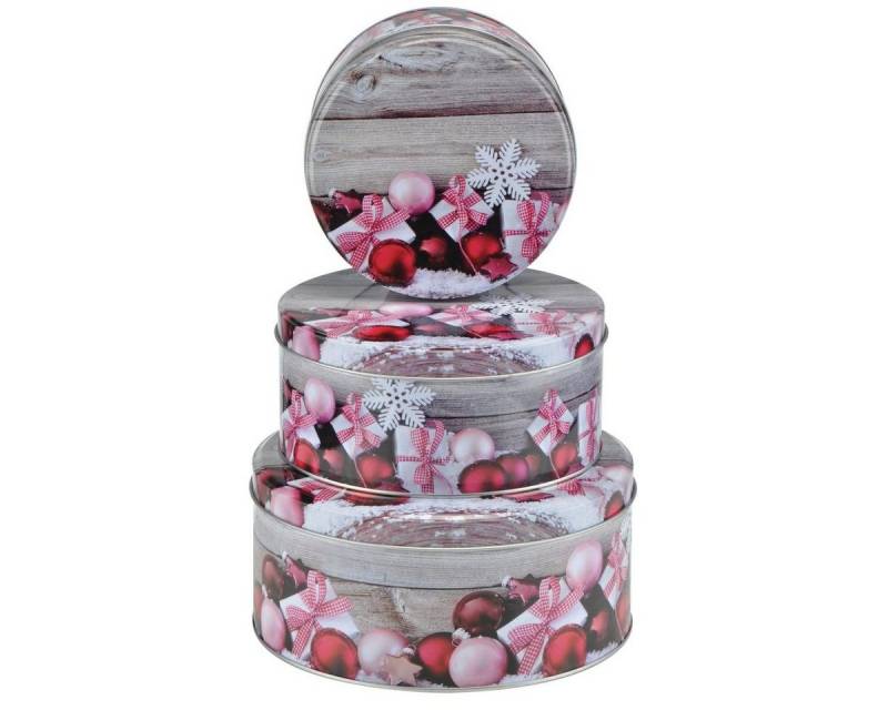 bonsport Keksdose Weihnachts Keksdosen Set, rund 3-tlg., Metall, (3-tlg), Weihnachtskugeln/Geschenke von bonsport