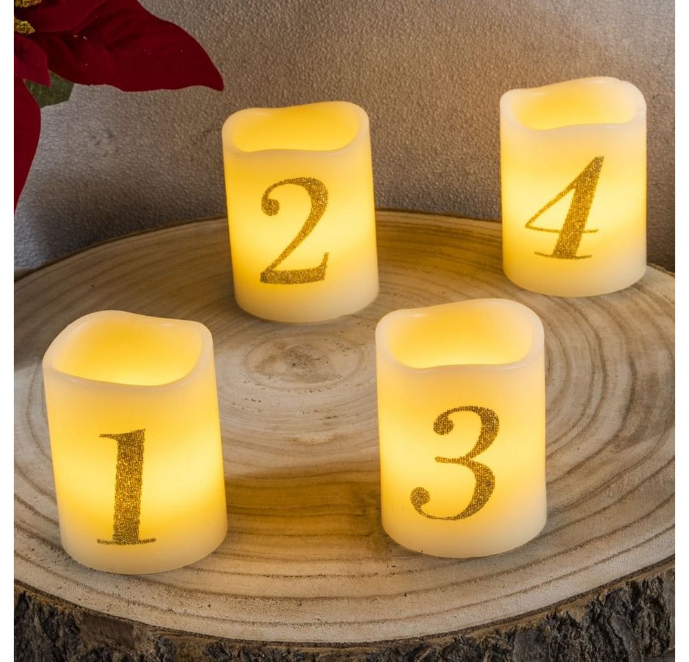 bonsport LED Dekoobjekt LED Echtwachskerzen mit den Nummern 1,2,3,4 für Adventskranz bonsport LED Dekoobjekt LED Echtwachskerzen mit den Nummern 1,2,3,4 für Adventskranz von bonsport