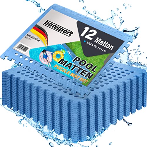 bonsport Pool Unterlegmatte Poolmatte 12 Stück - Bodenschutz Matte für den Pool/Planschbecken - Bodenfolie Bodenmatte Poolunterlage Bodenschutz blau von bonsport