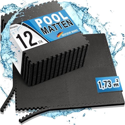 bonsport Pool Unterlegmatte Poolmatte 12 Stück - Bodenschutz Matte für den Pool/Planschbecken - Bodenfolie Bodenmatte Poolunterlage Bodenschutz schwarz von bonsport