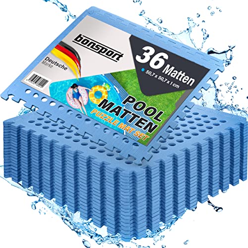 bonsport Pool Unterlegmatte Poolmatte 36 Stück - Bodenschutz Matte für den Pool/Planschbecken - Bodenfolie Bodenmatte Poolunterlage Bodenschutz blau von bonsport