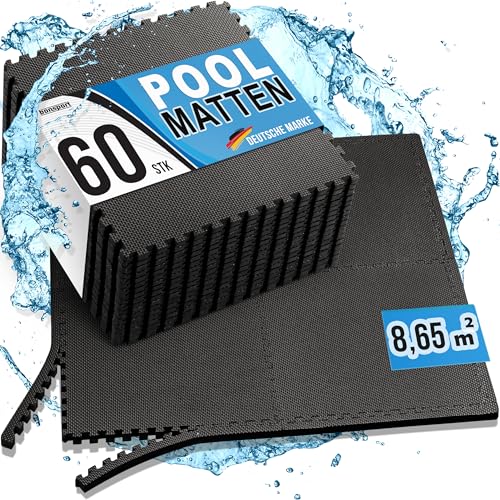 Pool Unterlegmatte Poolmatte 60 Stück - Bodenschutz Matte für den Pool/Planschbecken - Bodenfolie Bodenmatte Poolunterlage Bodenschutz schwarz von bonsport