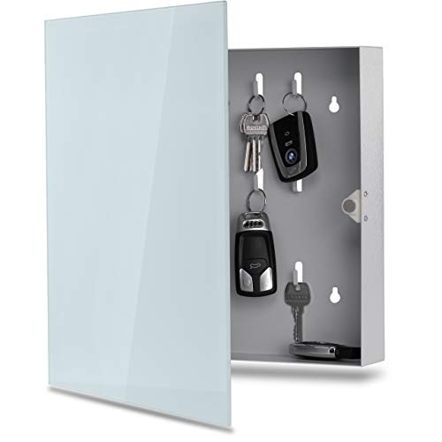 bonsport Schlüsselkasten mit Glas Magnettafel - Memoboard inkl. 6 Magnete, 33x33x6,8 cm - milchglas von bonsport