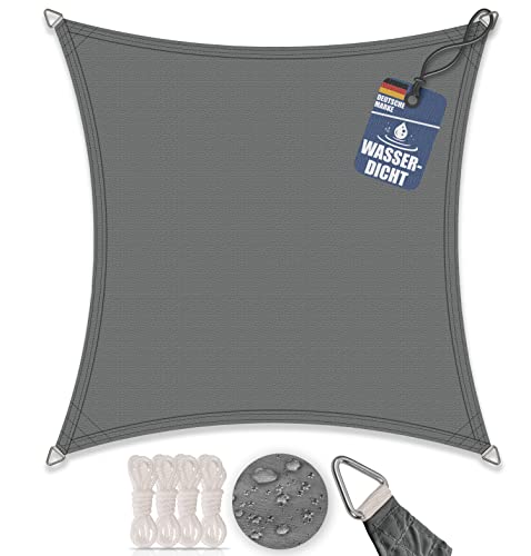 bonsport Sonnensegel Quadrat wasserdicht 2x2 m Graphit - Sonnenschutz quadratisch mit UV-Schutz für Garten, Balkon Terrasse, Camping von bonsport