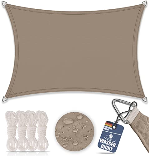 bonsport Sonnensegel Rechteck wasserdicht 2x4 m Taupe - Sonnenschutz rechteckig mit UV-Schutz für Garten, Balkon Terrasse, Camping von bonsport