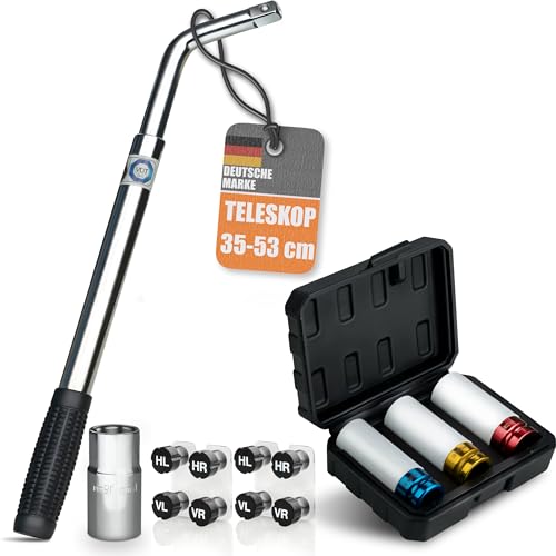 bonsport Teleskop Radmutternschlüssel Auto 17/19mm - Inkl. 3er-Set Felgenüsse & 8er-Set Reifenmarkierer - Radschlüssel ausziehbar - 1/2 Zoll Radschraubenschlüssel bonsport Teleskop Radmutternschlüssel Auto 17/19mm - Inkl. 3er-Set Felgenüsse & 8er-Set Reifenmarkierer - Radschlüssel ausziehbar - 1/2 Zoll Radschraubenschlüssel von bonsport