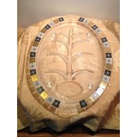 Vintage Binnenglas Mid Century Schwarz Weiß Gold Atomic Schneeflocke Röst Türkei Schnitzerei Serviertablett Vintage Binnenglas Mid Century Schwarz Weiß Gold Atomic Schneeflocke Röst Türkei Schnitzerei Serviertablett von bonzaisantiquities