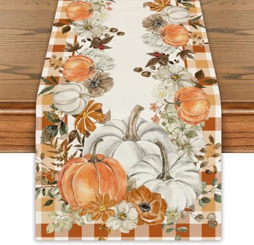 Tischläufer Herbst 33x183cm,Herbst Tischläufer,Thanksgiving Kürbisse AhornbläTter Küche Tisch Herbst Dekoration Tischläufer für Drinnen und Drauben Urlaub Party Wohnkultur Tafeltuch von boocooberg