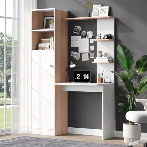 Arbeitstisch/Schreibtisch mit Aufbewahrung – Weiß mit Stabholzkontrast, unterer Schrank mit Türen und oberes offenes Regal, Büro-Design, 123,5x45x168,5 cm Arbeitstisch/Schreibtisch mit Aufbewahrung – Weiß mit Stabholzkontrast, unterer Schrank mit Türen und oberes offenes Regal, Büro-Design, 123,5x45x168,5 cm von boorbin
