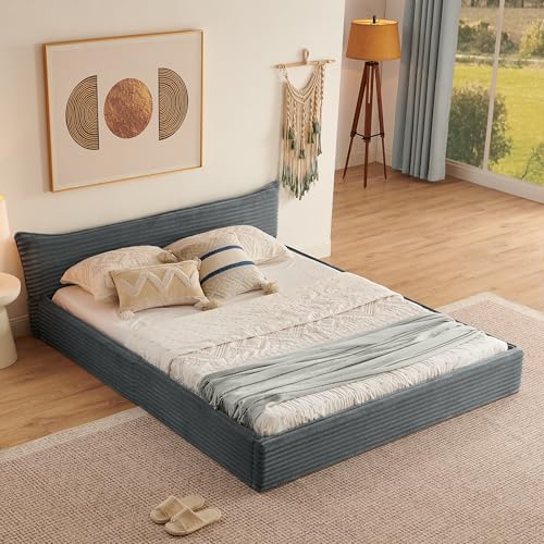 Doppelbett, mit Samtweichem Chenille-Bezug & Elegantem Kleinkantendesign am Kopfende, Ökologisches Eukalyptusholz+Stabiler Eisenrahmen,Jugendbett für Schlafzimmer Gästezimmer (Dunkelgrau, 160*200 cm) von boorbin