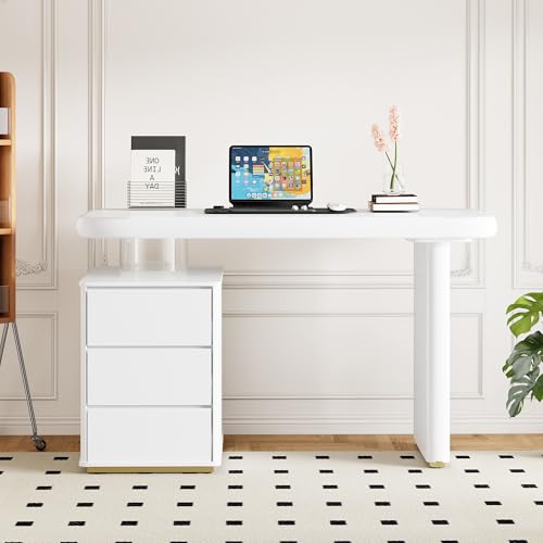 Moderner Schreibtisch,Voll-Lackierung,Wolkenform, 3 Schubladen, verdickte Tischplatte und Beine, abgerundete Kurven,stabiler schreibtisch voll lackiert,Französischer Schreibtisch (117 × 50 × 74 cm) von boorbin