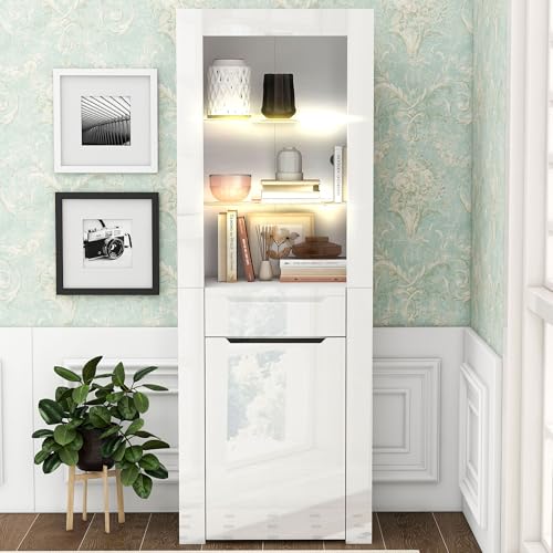 Vitrine mit LED-Lichtern Bücherschrank Aktenschrank Standvitrine Aufbewahrungsschrank mit Regalen Vitrinenschrank Küchenschrank Bücherschrank für Küche Wohnzimmer von boorbin