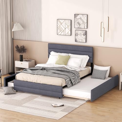 boorbin 140 x 200 Plattformbett mit Räummaschine für Zwei Personen und Zwei Schubladen, Grau von boorbin