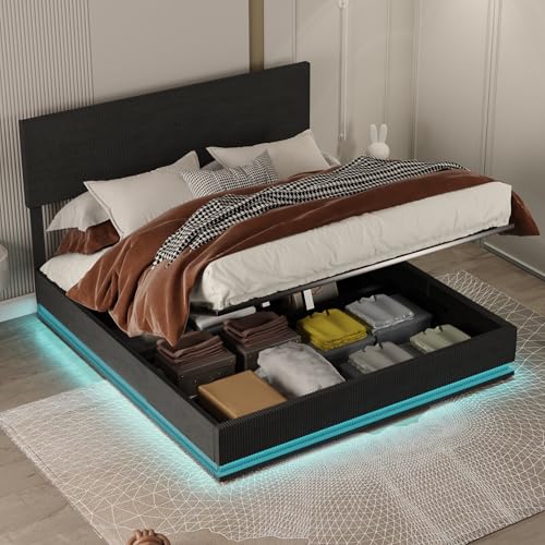 boorbin 140x200cm Bettrahmen, Doppelbett mit Stauraum und flachem Nudelrahmen, LED-Bettrahmen mit USB-Ladefunktion, Staubettfunktion Bettrückbettrahmen, Samtbettrahmen (Dunkelgrau) von boorbin