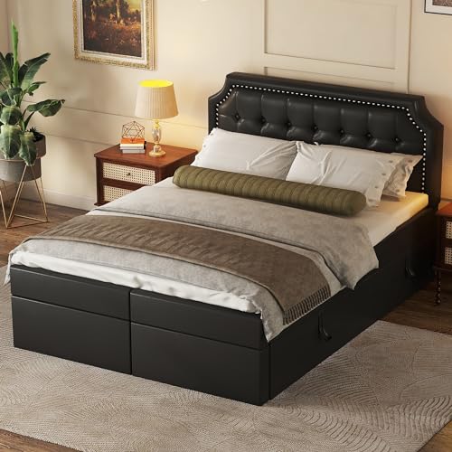 boorbin 140x200cm Polsterbett, Doppelbett mit Lattenrost aus Metallrahmen, Großer Stauraum, Beidseitig zu öffnen (Schwarz) von boorbin