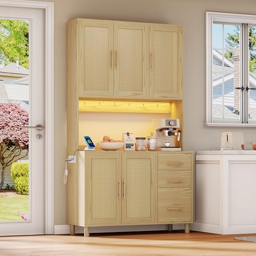 boorbin 183cm Küchenanrichte, Buffet, App-gesteuerte LED-Deko-Lichter, 2 x USB, 2 x Steckdosen, verstellbare Einlegeböden, 3 Schubladen, goldene Metallgriffe, ideal für Küchen und Esszimmer (Natur) boorbin 183cm Küchenanrichte, Buffet, App-gesteuerte LED-Deko-Lichter, 2 x USB, 2 x Steckdosen, verstellbare Einlegeböden, 3 Schubladen, goldene Metallgriffe, ideal für Küchen und Esszimmer (Natur) von boorbin