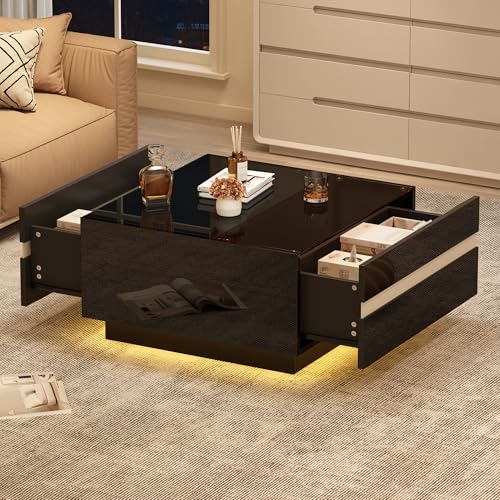 boorbin 70 * 70 * 36 cm quadratischer Teetisch, Couchtisch mit LED,Hochglanz-Sofatisch mit 2 Schubladen, Wohnzimmertisch,Kaffeetis aus gehärtetem Glas, Beistelltisch mit geometrische Design boorbin 70 * 70 * 36 cm quadratischer Teetisch, Couchtisch mit LED,Hochglanz-Sofatisch mit 2 Schubladen, Wohnzimmertisch,Kaffeetis aus gehärtetem Glas, Beistelltisch mit geometrische Design von boorbin