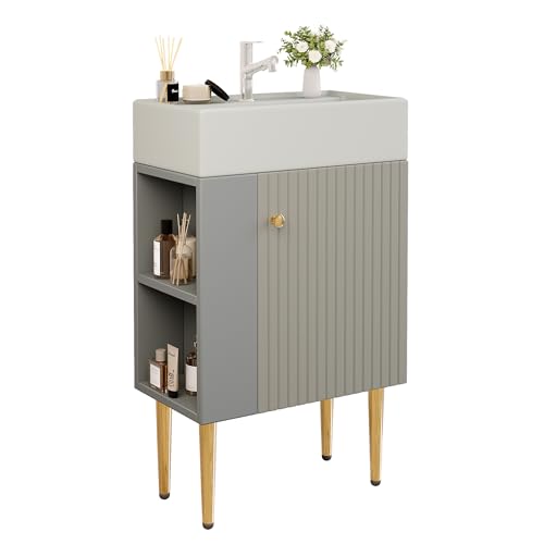 boorbin Badezimmermöbel Waschbecken mit Waschtischunterschrank 55 cm, Waschtischunterschrank, Kleine Gästebadmöbel (Hellgrau) von boorbin
