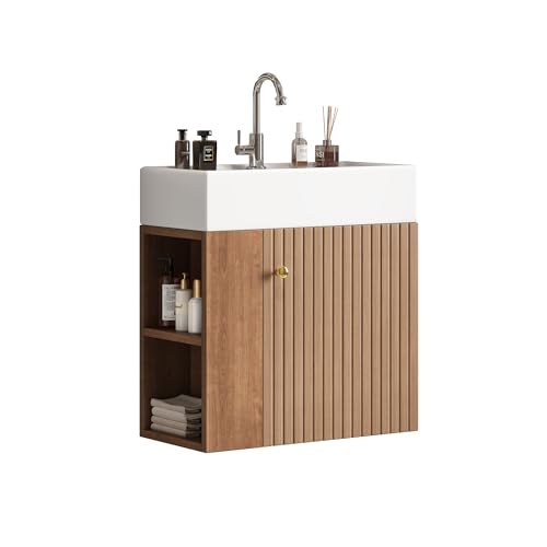 boorbin Badezimmermöbel Waschbecken mit Waschtischunterschrank 55 cm, Waschtischunterschrank hängend weiß, Kleine Gästebadmöbel boorbin Badezimmermöbel Waschbecken mit Waschtischunterschrank 55 cm, Waschtischunterschrank hängend weiß, Kleine Gästebadmöbel von boorbin