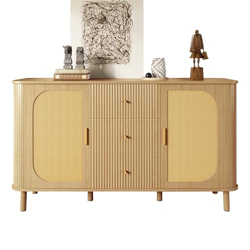 boorbin Dieses Moderne Sideboard mit Schubladen, Regalen und Metallbeinen in Holzoptik ist EIN vielseitiges Wohnzimmermöbelstück und EIN absolutes Must-Have (140 * 40 * 80 cm) von boorbin