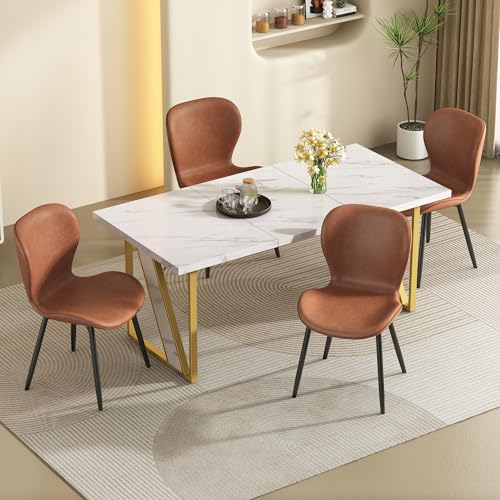 boorbin Esstisch mit 4 stühlen weiß marmor küchentisch und PU-Leder stühle 4er Set, esstisch mit stühlen küchenmöbel (Braun+Weiß+Gold) von boorbin