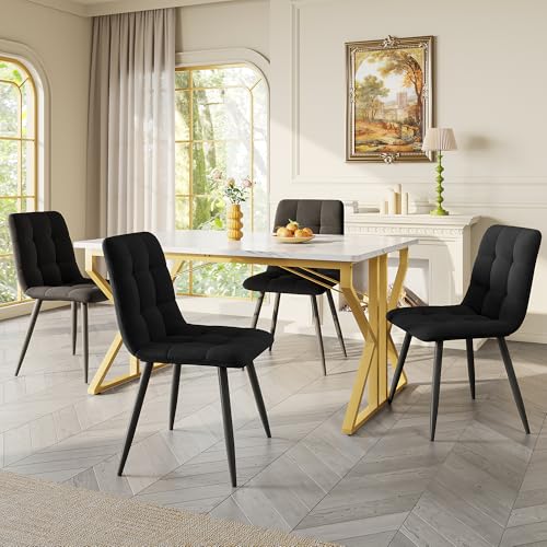 boorbin Esstisch mit Metallbeinen(119×70cm),Küchentisch, stabiles Metallgestell,moderner Marmorierung Esstisch, Tisch Wohnzimmer Frühstückstisch für Küche Esszimmer (Weiß+Gold, 119 * 70 * 75cm) von boorbin