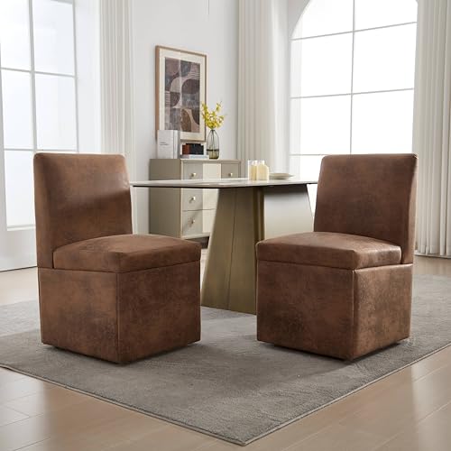 boorbin Gepolsterte Esszimmerstühle 2er Set Drehbare Esszimmerstühle Küchenstühle Rollen & Lagerung Bequemer Moderner Rollsessel Weiß für Wohnzimmer Armloser Stuhl aus Stoff (Kaffee) von boorbin