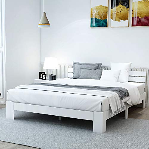 boorbin Holzbett Doppelbett aus Bettgestell mit Kopfteil mit Lattenrost-200 x 140 cm Massivholz Massiv Doppelbett als Kieferbett verwendbar (Weiß) von boorbin