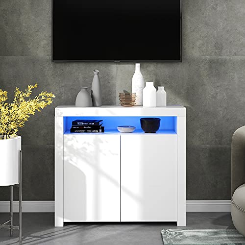 boorbin Kommode Sideboard WeißWohnzimmer Aufbewahrungsschrank Hochglanz mit LED-Licht, Moderne Küchenzeile Schrank Buffet Holz TV-Ständer von boorbin