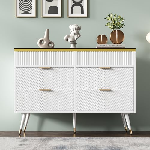 boorbin Kommode Sideboard aus Bernstein Glas, Kommode mit 6 Schubladen,Facheinteilung, kippsicher, Hochschrank für Schlafzimmer und alle Wohnräume, 120 x 40 x 76 cm, weiß boorbin Kommode Sideboard aus Bernstein Glas, Kommode mit 6 Schubladen,Facheinteilung, kippsicher, Hochschrank für Schlafzimmer und alle Wohnräume, 120 x 40 x 76 cm, weiß von boorbin