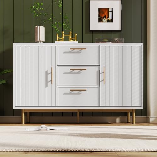 boorbin Kommode mit 2 Türen und 3 Schubladen, Weiß Türkommoden mit Schubkasten, Verstellbare Ablage, für Wohnzimmer Schlafzimmer (Weiß-1) von boorbin