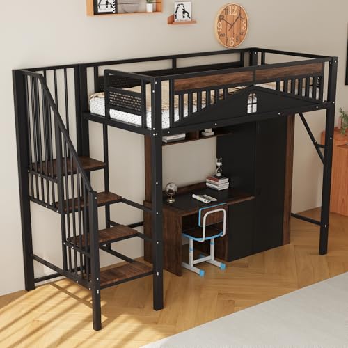 boorbin Metall-Hochbett 90 x 200 cm, einzigartige Sicherheitsumrandung mit Fenster, mit Sicherheitsleiter, genügend Platz unter dem Bett für freien Stoffbezug (Schwarz) von boorbin