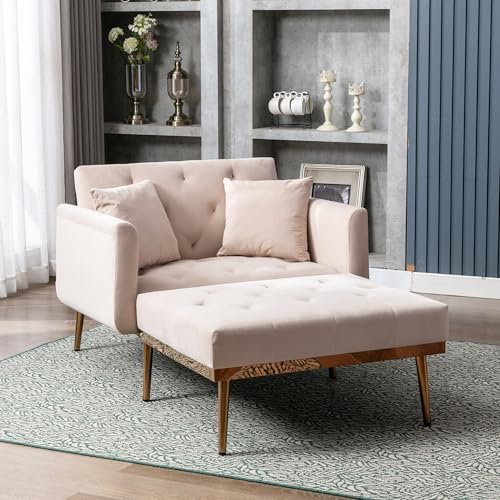 boorbin Moderne Stil Sessel, verstellbare Rückenlehne Sessel Liegestuhl, Klappsofa Stuhl, geeignet für Wohnzimmer Schlafzimmer Studie Zimmer Einzelsofa (Beige) von boorbin