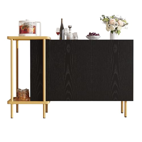 boorbin Moderner Sideboard-Schrank mit 2 Türen und 2 offenen Fächern, Couchtisch aus Metall/Glas,120 x 40 x 77.5 cm (LxBxH) (Schwarz) von boorbin