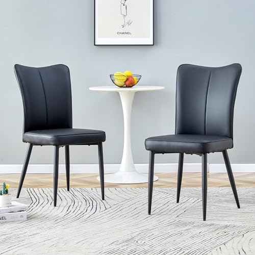 boorbin Moderner minimalistischer schwarzer Essstuhl mit PU-Leder-Rückenpolster und schwarzen Metallbeinen, geeignet für Esszimmer, Schlafzimmer und Wohnzimmer (Schwarz-2) von boorbin