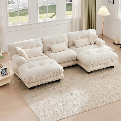 boorbin Modulares Sofa, Bequemes Ecksofa, Extra Große Sitzfläche, Samtstoff Und Ergonomisches Design, Großes 5-Sitzer-Wolkensofa, 100% Memory-Schaum-Polsterung (Beige) von boorbin