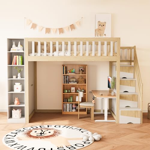 boorbin Multifunktionales Hochbett 90x200cm mit Regalen, Stauschrank und großem Kleiderschrank, Sicherheitsleiter mit Ablagefächern, Weiß + Rohholzfarben boorbin Multifunktionales Hochbett 90x200cm mit Regalen, Stauschrank und großem Kleiderschrank, Sicherheitsleiter mit Ablagefächern, Weiß + Rohholzfarben von boorbin