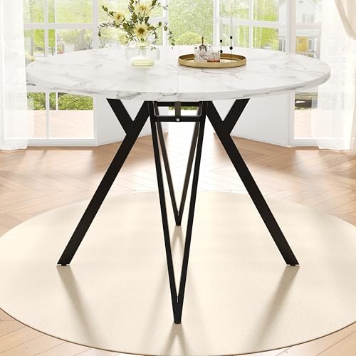 boorbin Runder Esstisch 100x100x76cm, Metallbeine+MDF-Marmorplatte, 4-Personen, Für ESS-/Wohnzimmer (Schwarz) von boorbin