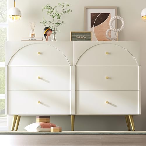 boorbin Schubladenkommode Kommode mit 6 Schubladen, Weiß Sideboard Highboard für Schlafzimmer & alle Wohnräume, Creme-Weiß (120 * 40 * 85 cm) von boorbin