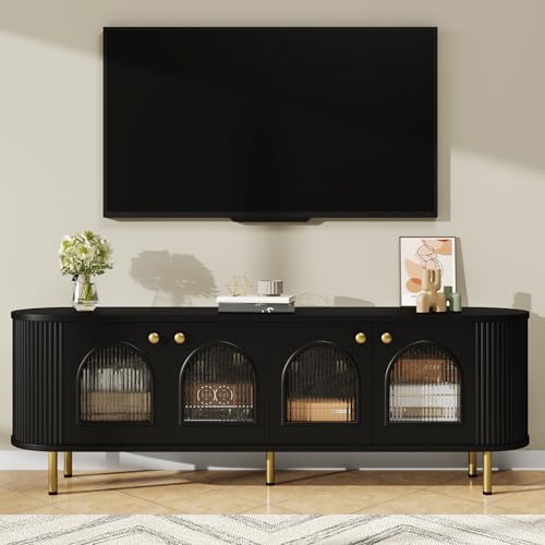 boorbin TV-Schrank, Lowboard mit Glastüren, praktische Aufbewahrungsmöbel fürs Wohnzimmer, goldene Griffe und Beine (Schwarz) von boorbin