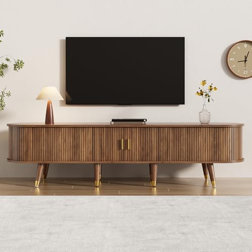 boorbin TV-Schrank 175 cm mit Rattan-Schiebetür, Walnussoptik & viel Stauraum – Landhausstil Fernsehtisch aus MDF mit offenen Fächern, Schubladen & Schrank – natürliches Design (Nussbaum) von boorbin