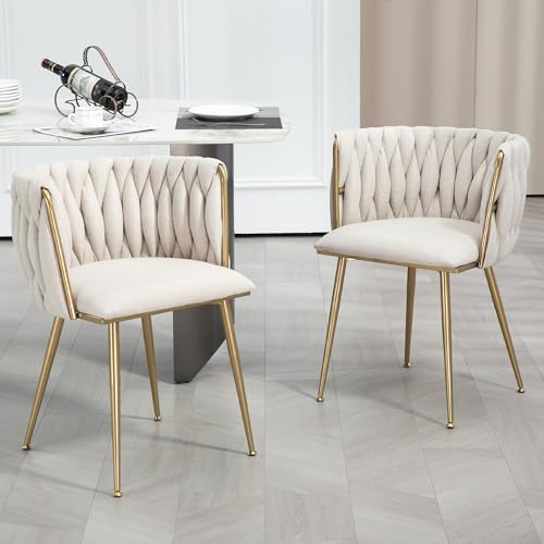 boorbin Zweiteiliger Esszimmerstuhl, Metallrahmen, geeignet für Esszimmer, Küche, Wohnzimmer, lässiger Esszimmerstuhl Sofastuhl Leinen gepolsterter Loungesessel (Eisenfüße) 2Stk/Set, Elfenbein von boorbin