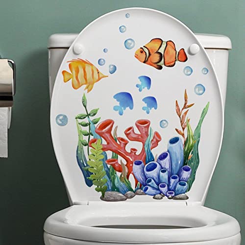 bopely 3D Undersea Fishs Decals Toilettendeckel Aufkleber Abnehmbar wasserdichte Toilettensitz Aufkleber Für Badezimmer Wc Toiletten Toilettendekoration von bopely