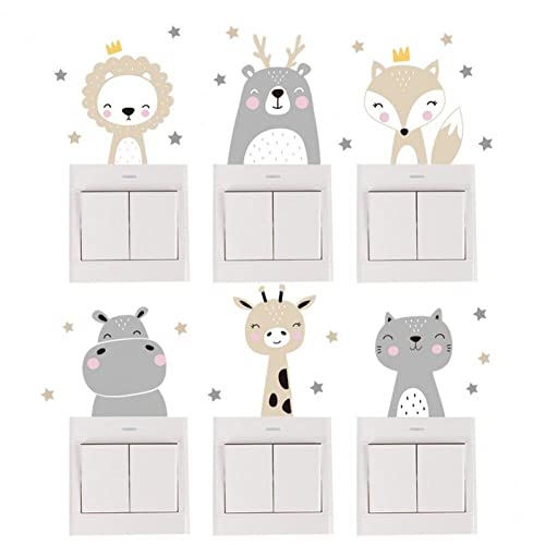 bopely Cartoon-Tiere Schalter Aufkleber, 6 Pcs Selbstkleber Lichtschalter Aufkleber PVC-wandaufkleber Für Schlafzimmer Kindergartendekoration von bopely