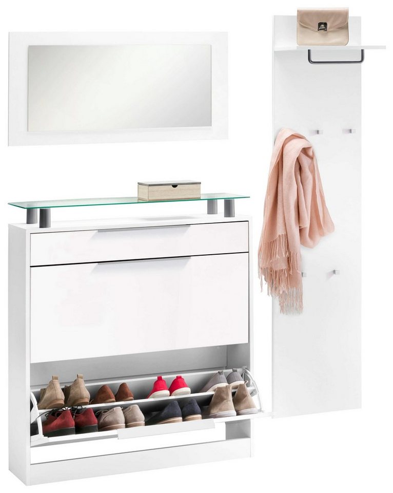 borchardt Möbel Garderoben-Set Oliva, (3-tlg), mit stehendem Schuhschrank, Paneel und Spiegel von borchardt Möbel