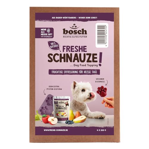 Bosch Freshe Schnauze - Aktionspaket Frucht | Hundeeis | 4 x 200 g + GRATIS Eisform für Hundeeis | Topping für Hundefutter | Für Trockenfutter und Nassfutter | mit frischen Äpfeln, Birnen & Blaubeeren von bosch TIERNAHRUNG